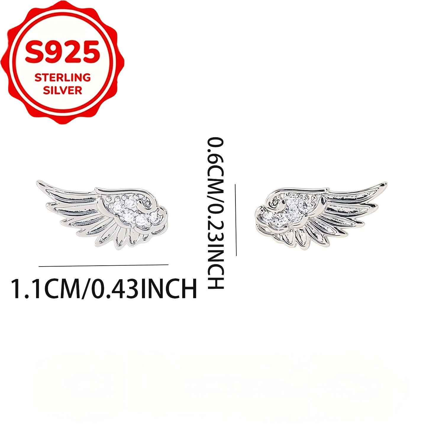 2pcs Women's S925 Silver Wing Stud Earrings with Zirconia